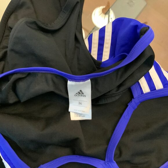 Adidas One Piece Swimsuit black and blue Solid Splice Vortex Back 36 S - Picture 3 of 4